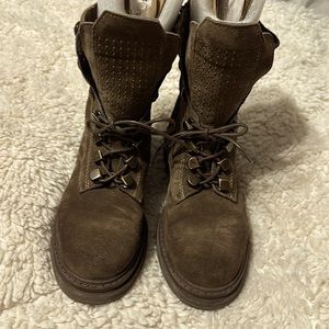 Emanuele Crasto brown suede combat boots. Bronzy gold hardware